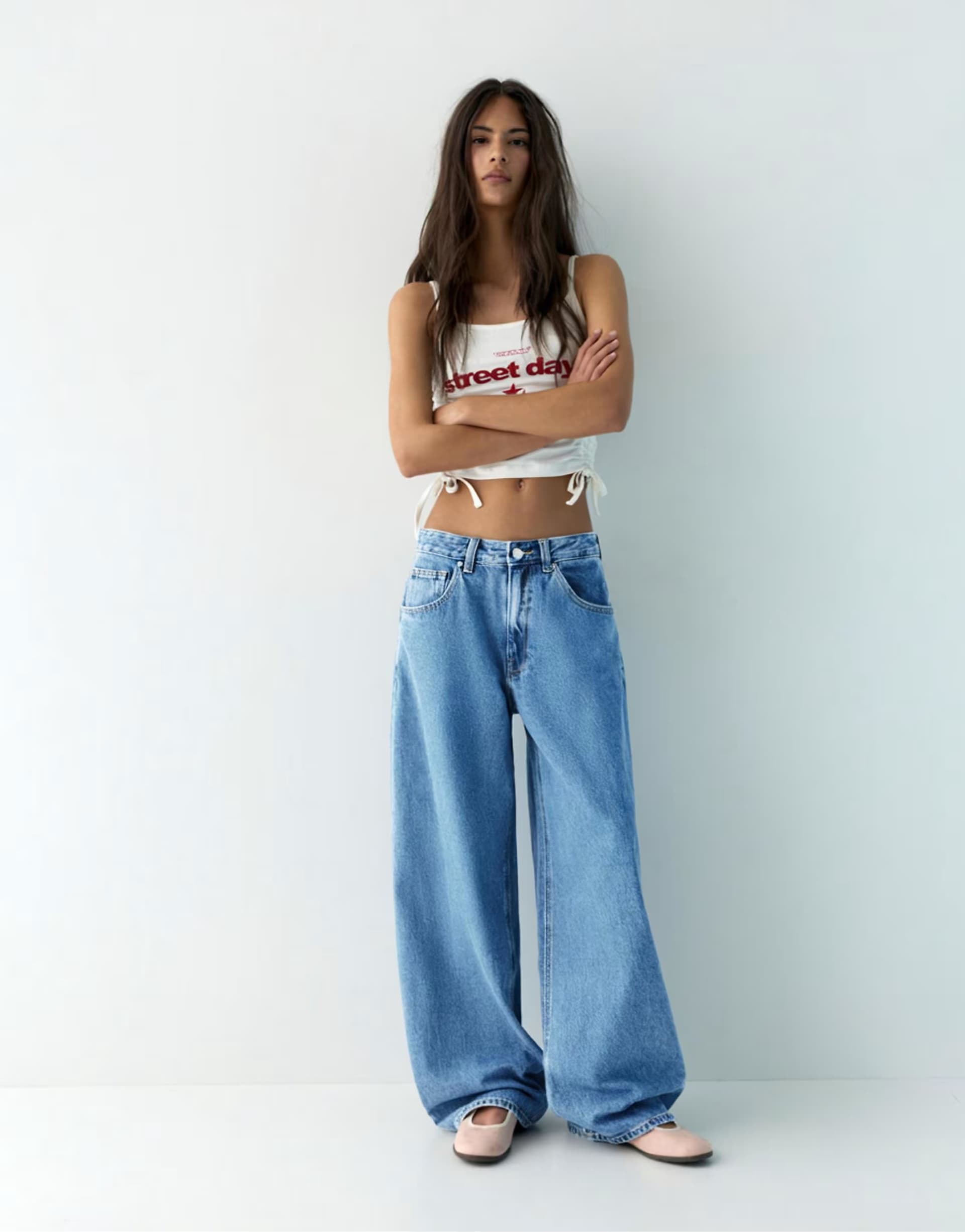 ASOS ASOS Balloon Fit Embroidered Jeans in Medium Blue