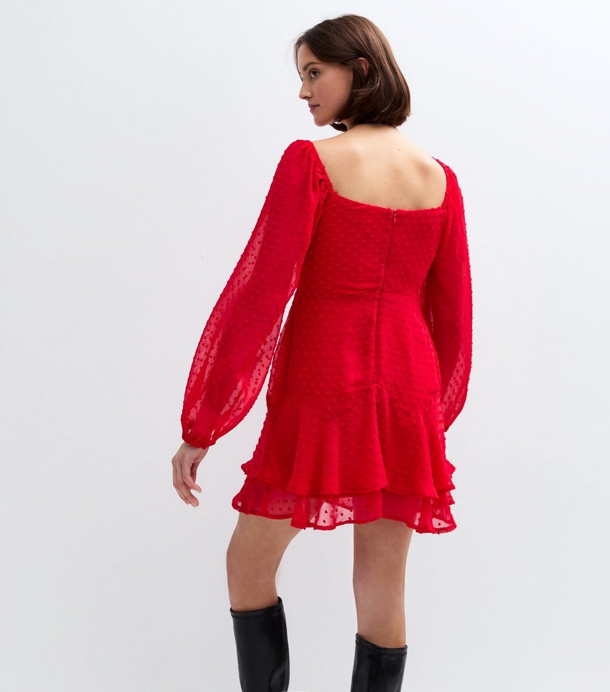 New Look Women's Red Bobble Stitched Chiffon Mini Dress New Look - 4