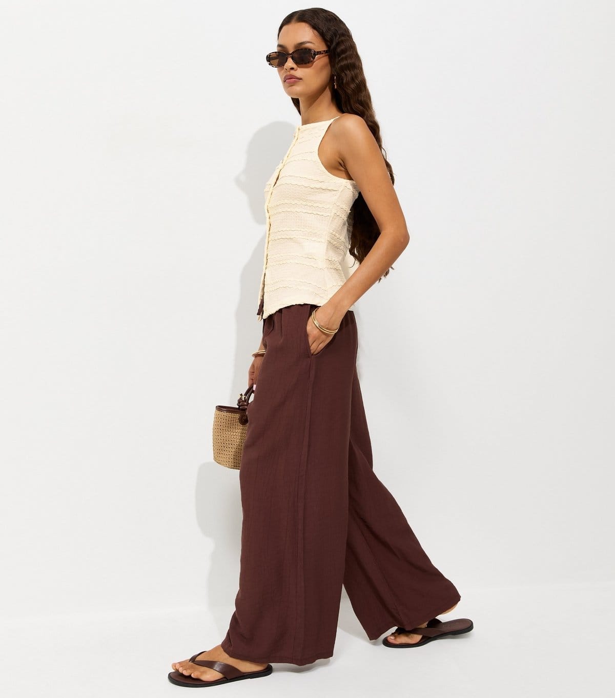 New Look Women's Petite Off White Textured Button Front Waistcoat New Look - 4