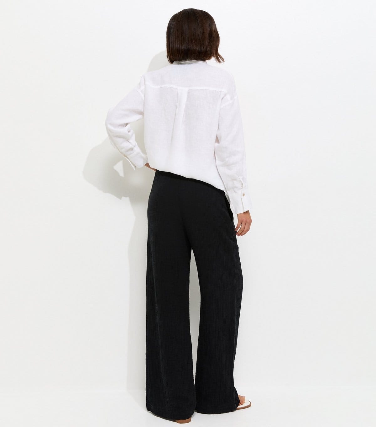 New Look Women's Black Cotton Textured Drawstring Wide Leg Trousers New Look - 4