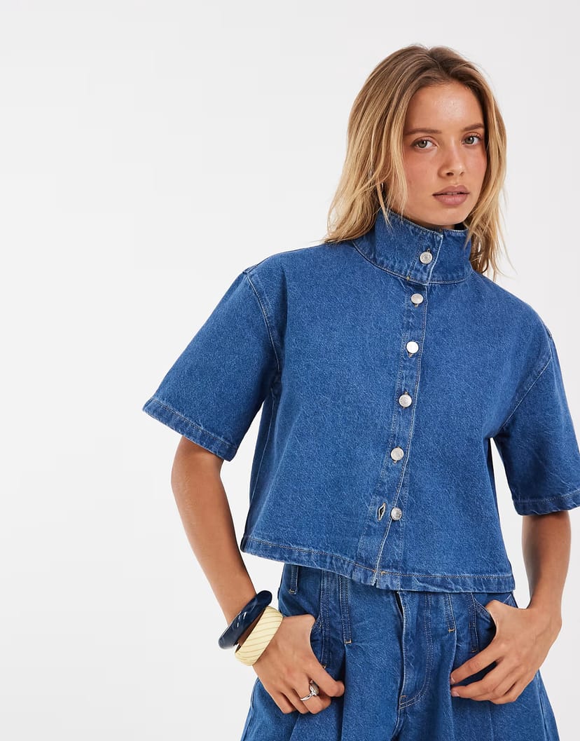 ASOS ASOS DESIGN funnel neck denim top co-ord - 1