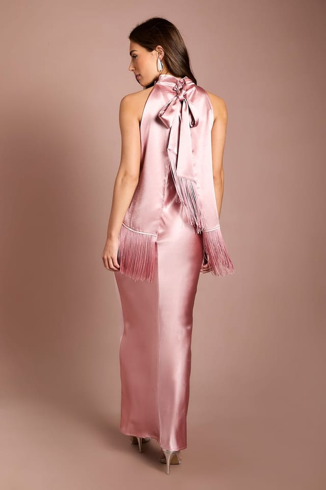 Coast Coast Women's Muse Satin Fringe Halter neck Maxi Dress in Pink - 3