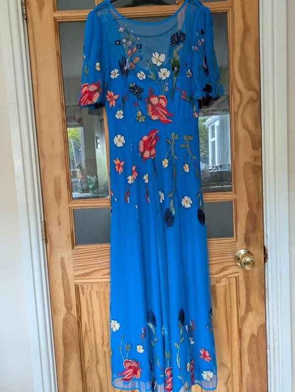 Monsoon Brand New Monsoon Cobalt Blue Embroidered Mesh Maxi Dress