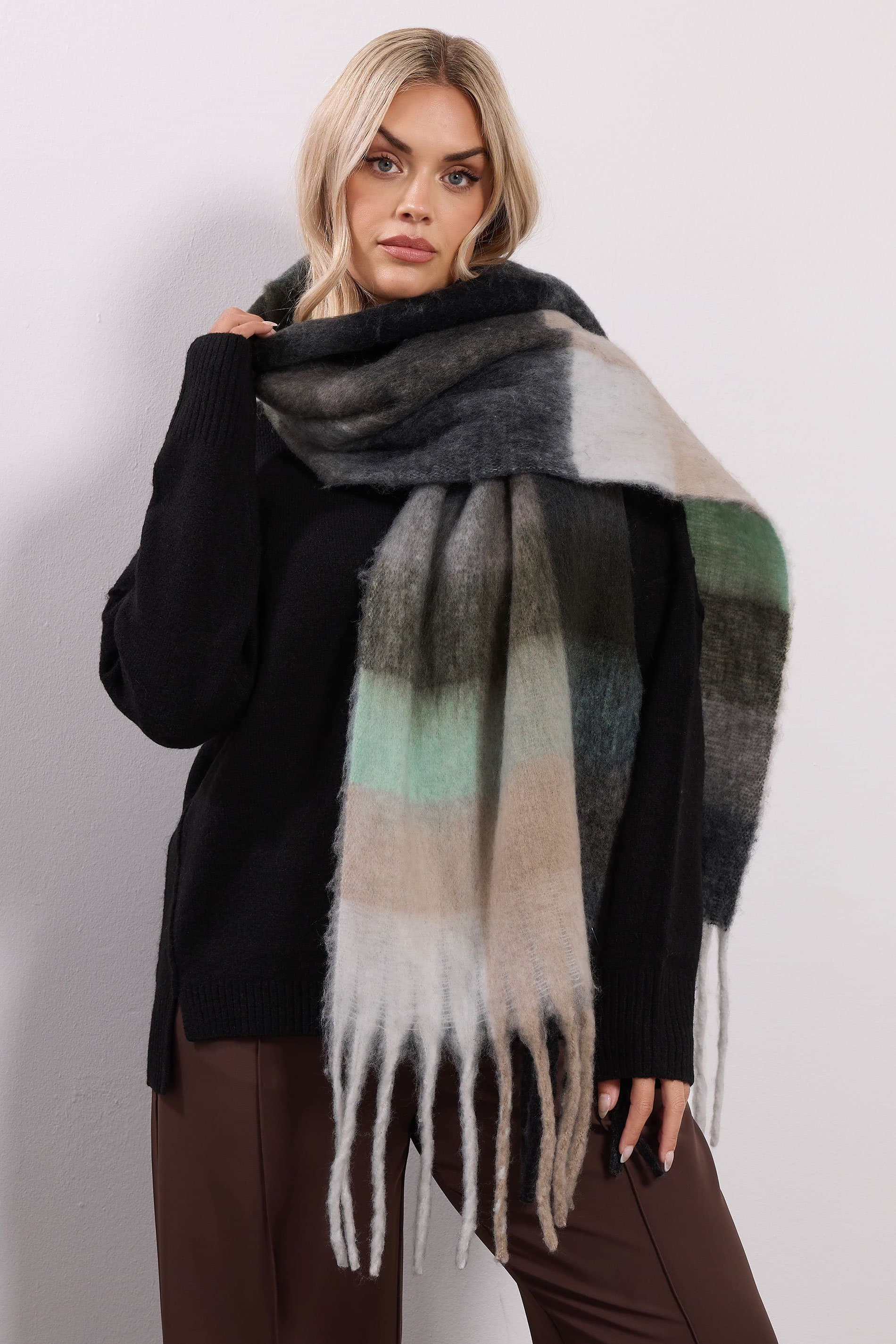 Yours Green Checked Soft Touch Scarf