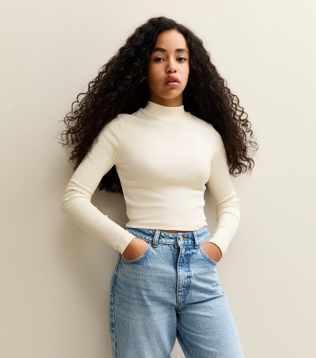 New Look Girls' Cream Long Sleeve High Neck Top New Look - 2