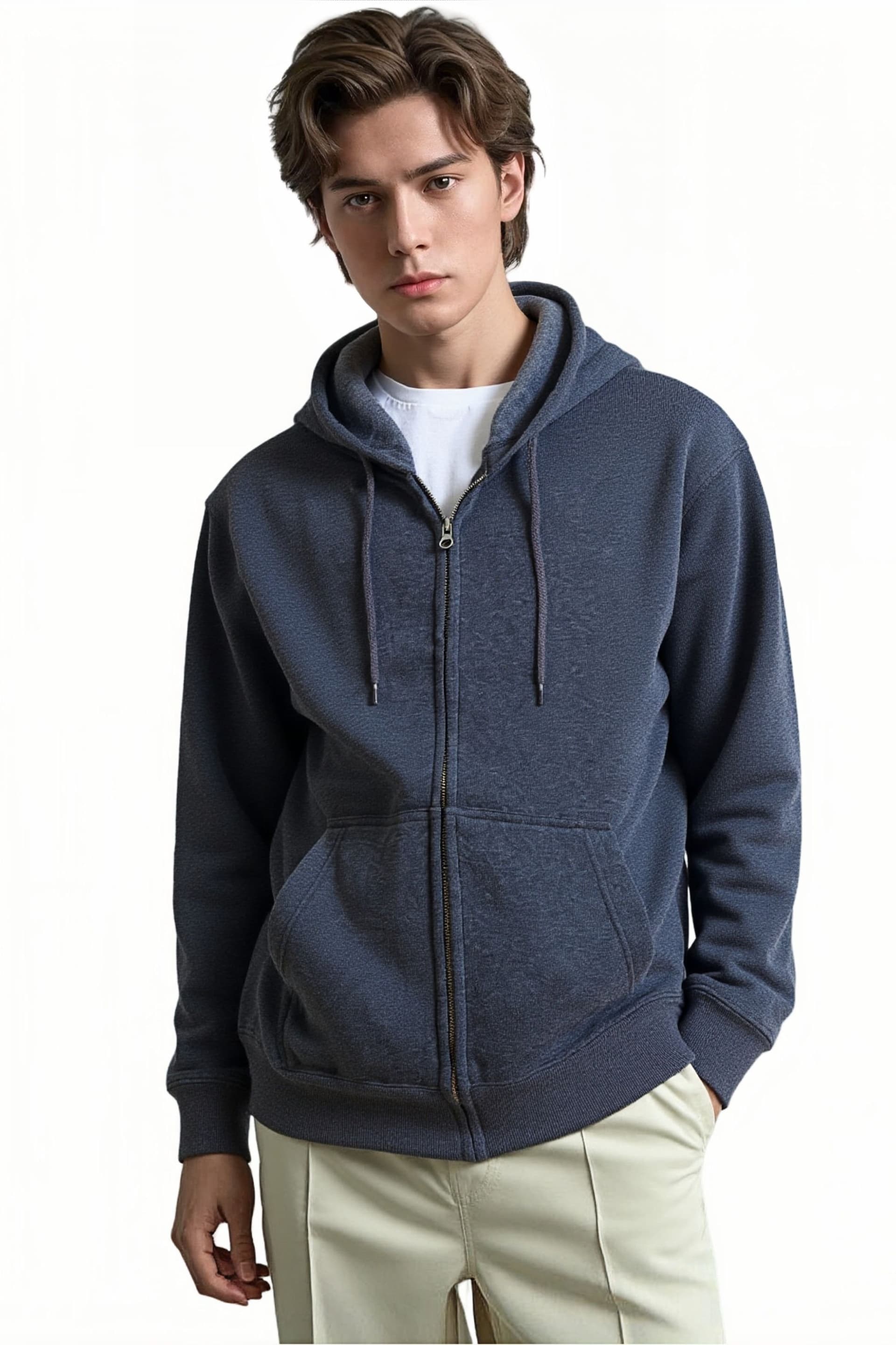 SweetLook SweetLook Dark Grey Full Zip Up Polyester Hoodie for Men