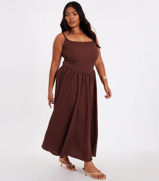 Quiz Women's Plus Size Dark Brown Drop Waist Midaxi Dress Curves Quiz New Look - 2