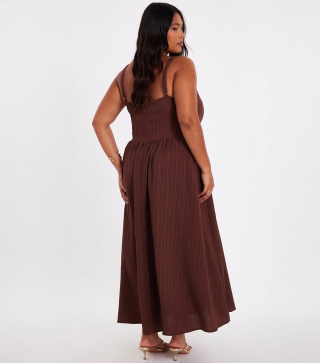 Quiz Women's Plus Size Dark Brown Drop Waist Midaxi Dress Curves Quiz New Look - 3