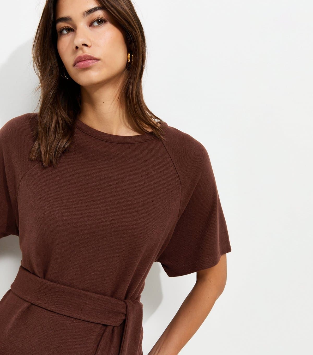 New Look Women's Brown Soft Touch Tie Front Short Sleeve T-Shirt New Look