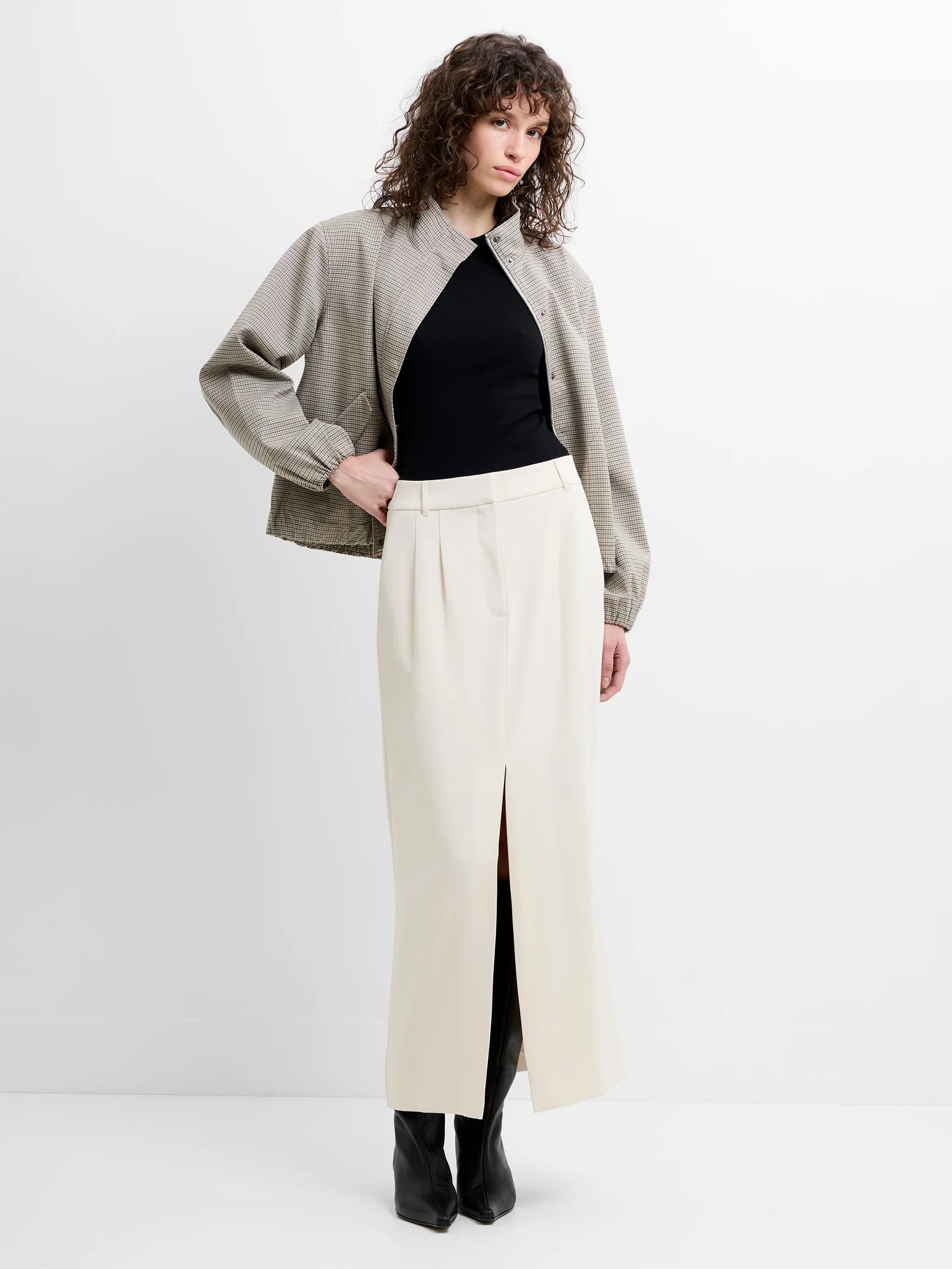 French Connection Harry Suiting Slit Midi Skirt Classic Cream