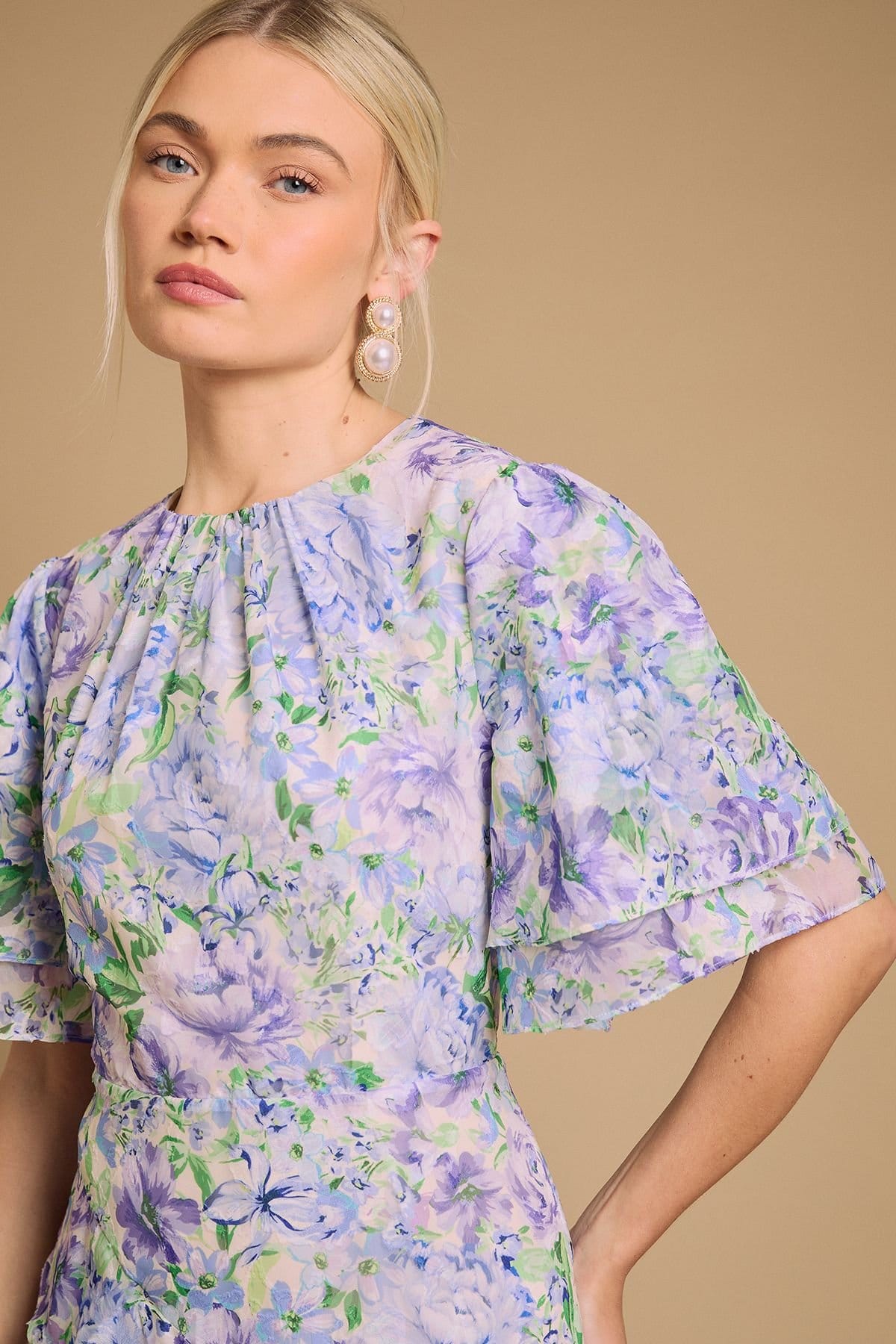 Oasis Oasis Women's Occasion Floral Asymmetric Ruffle Jacquard Midi Dress in Blue - 4