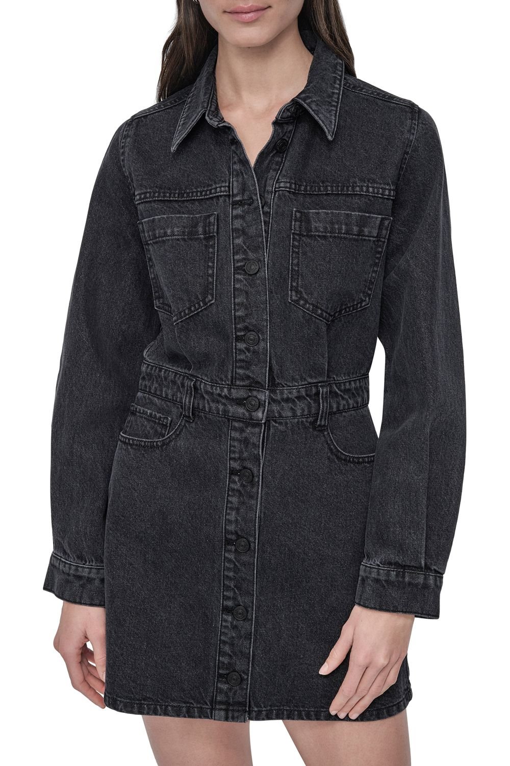 DKNY DKNY Women's Button Down Mini Dress in Black - 2