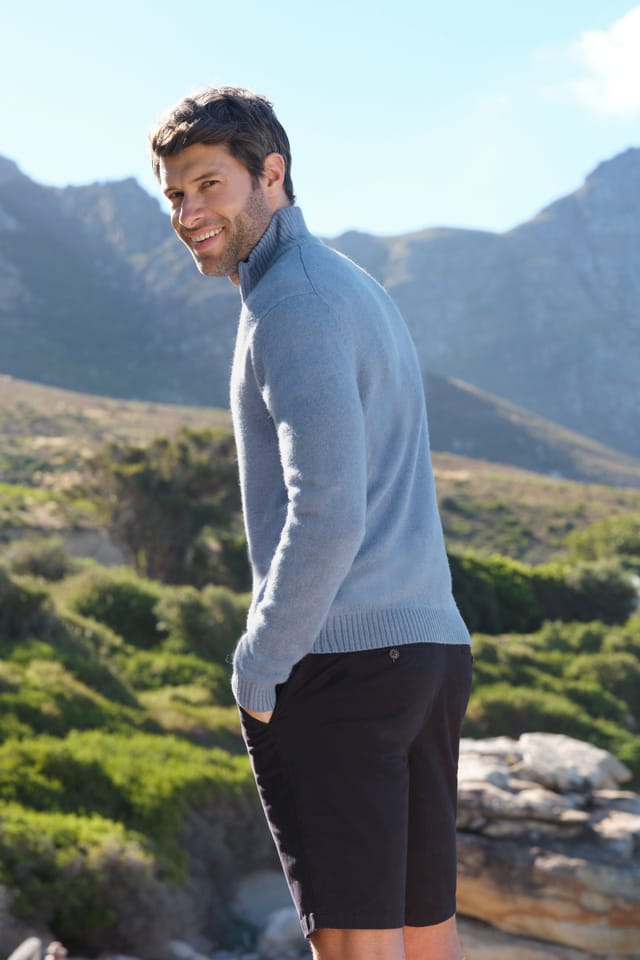 WoolOvers WoolOvers Men's Mens Lambswool Zip Neck Jumper in Baby Blue - 3