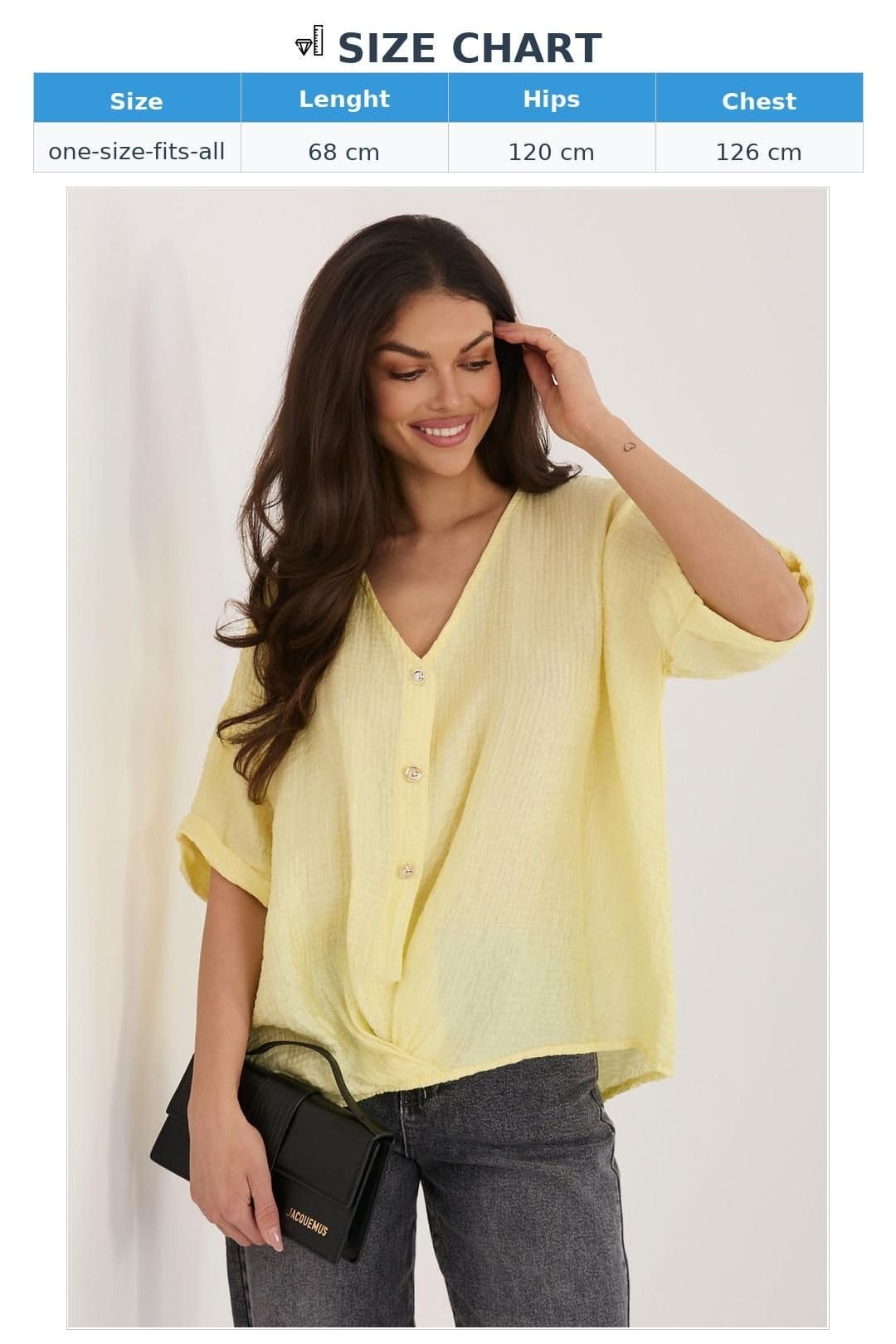 Love Lace Love Lace Women's Short Sleeve V Neck Button Shirt in Yellow - 4