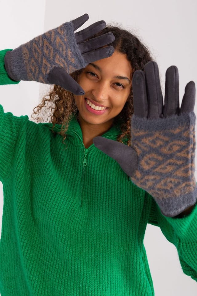 Love Lace Love Lace Women's Smooth Insulated Phone Touch Gloves with Removable Knit Lining Flower in Grey - 2