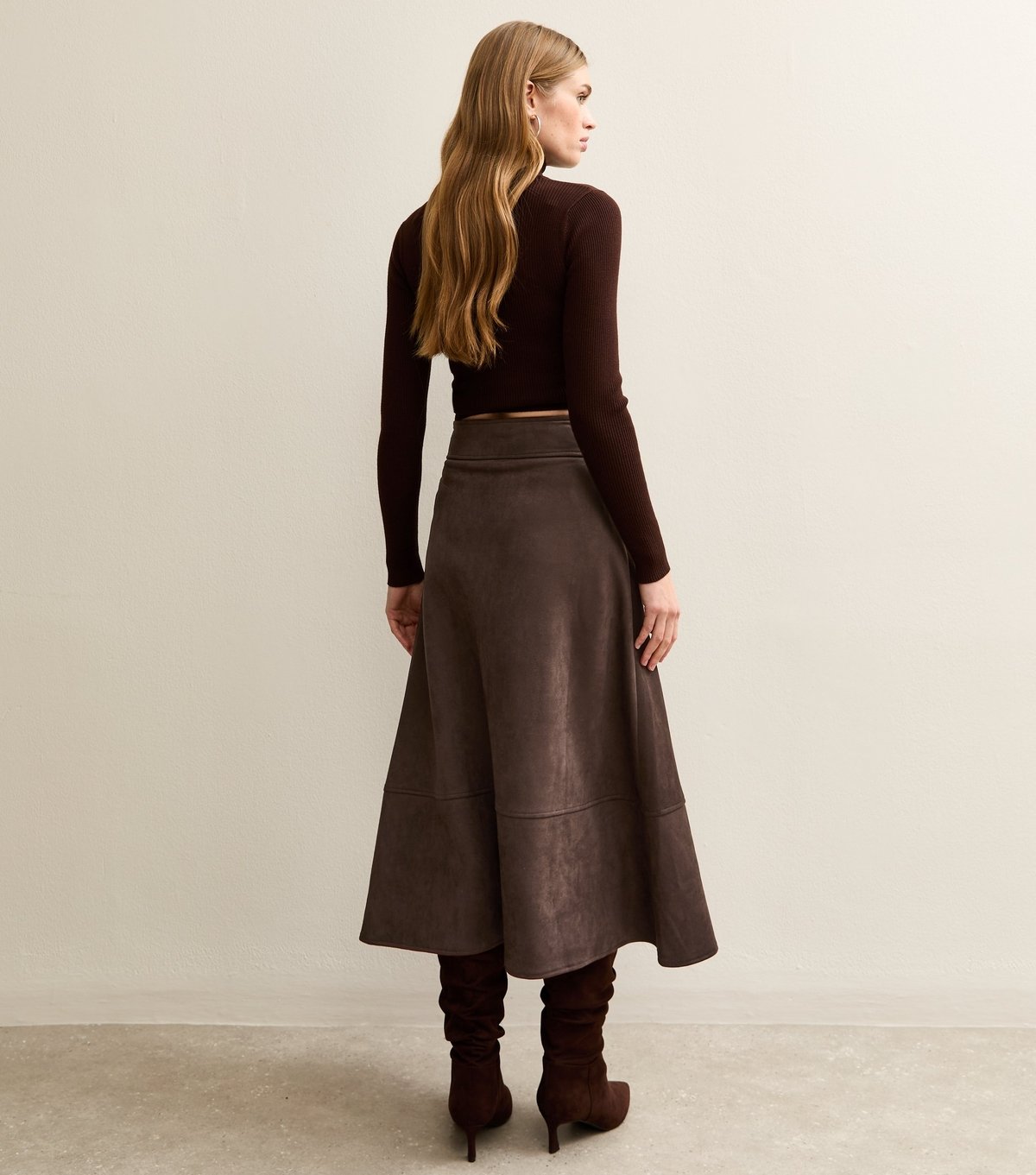 New Look Women's Dark Brown Faux Suede A Line Midi Skirt New Look - 4