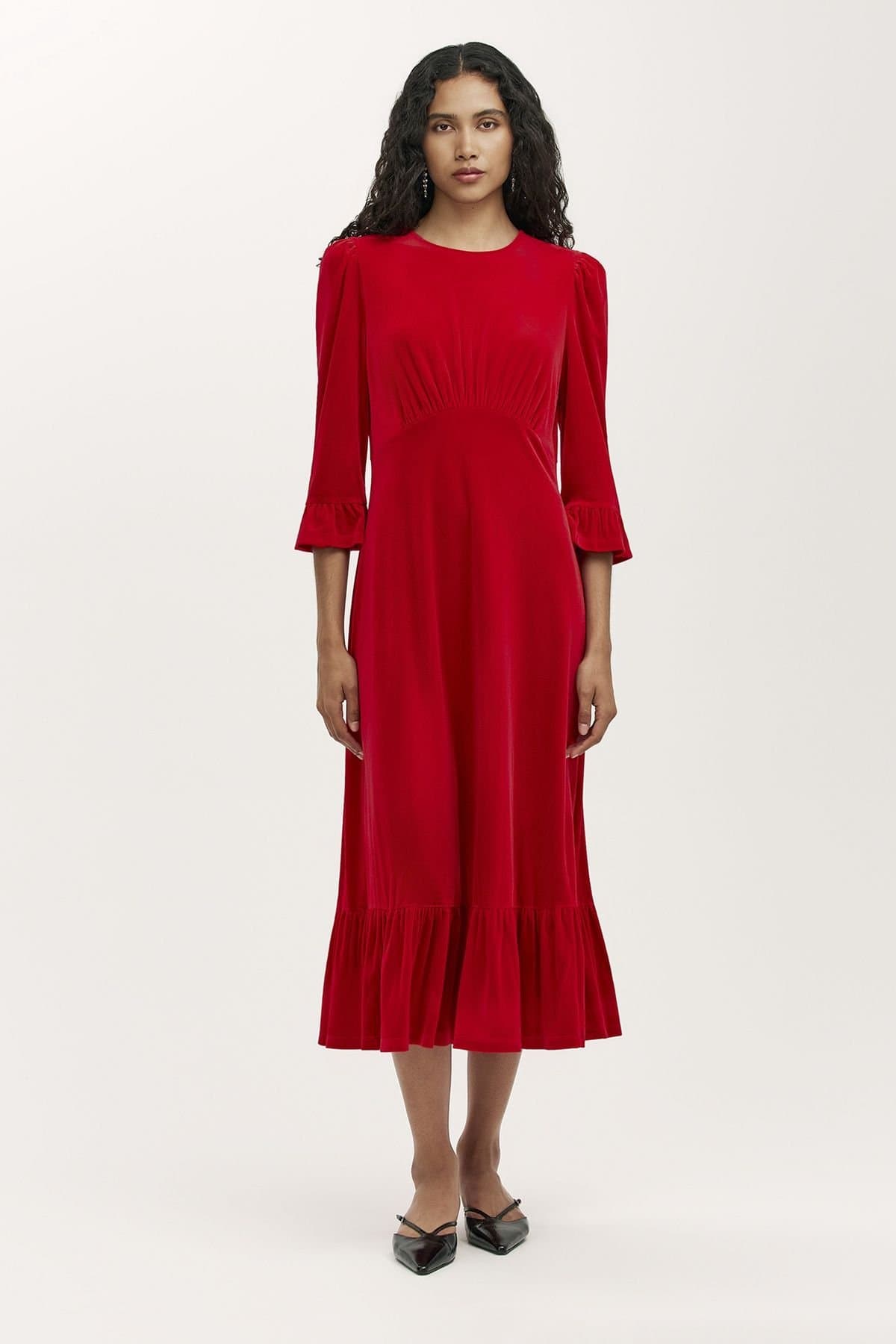 Finery London Finery London Women's Scarlett Velvet Midi Dress in Red