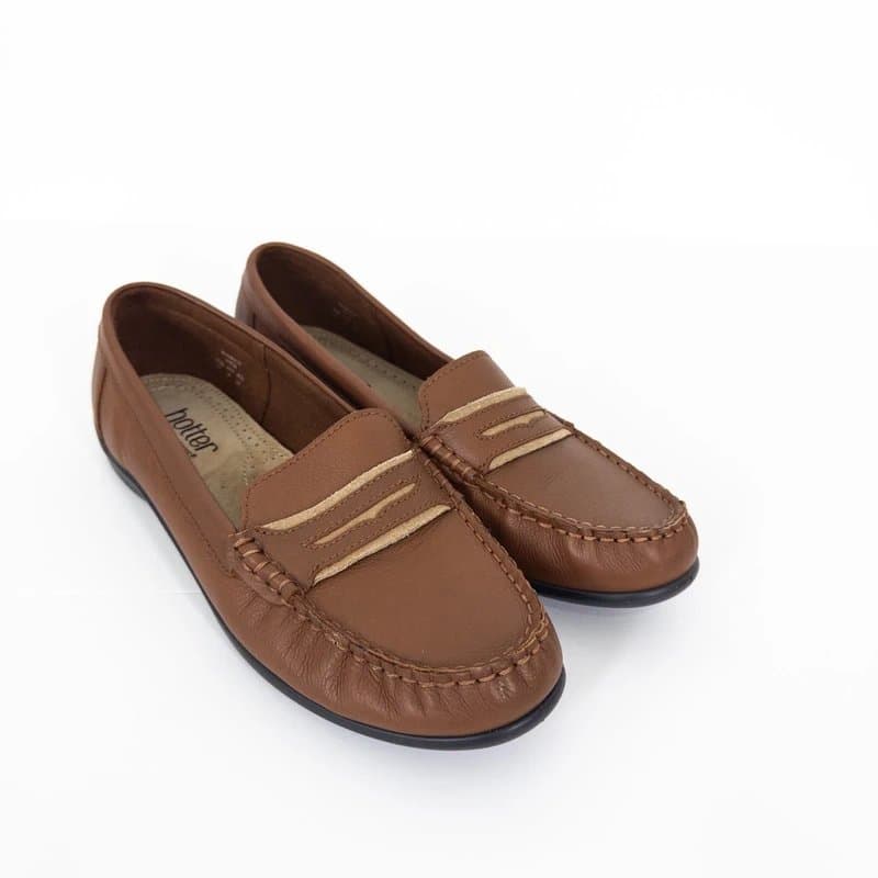 Hotter Hotter Darcy Loafers UK 7 Tan Brown Leather Comfort Flat Pumps Standard Width