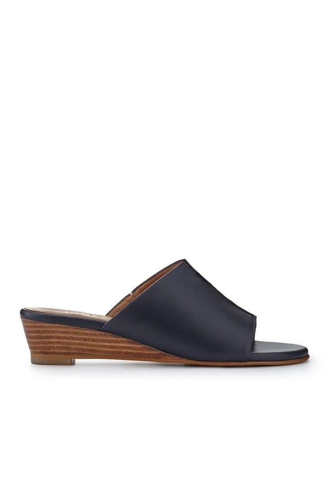 Jones Bootmaker Jones Bootmaker Women's Jocelyn Leather Wedge-Heel Mules in Navy - 2