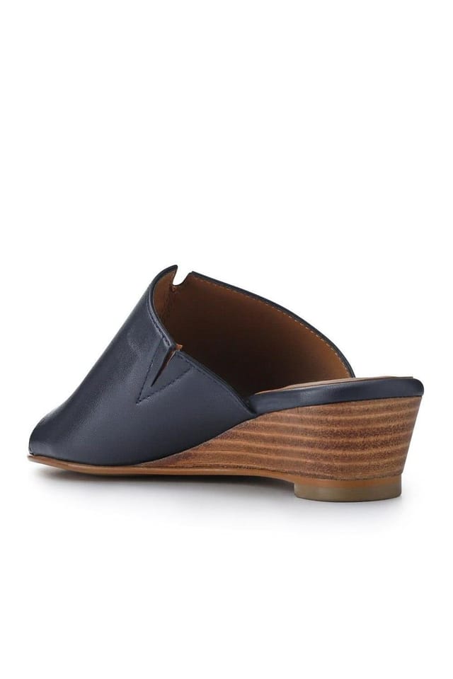 Jones Bootmaker Jones Bootmaker Women's Jocelyn Leather Wedge-Heel Mules in Navy - 3
