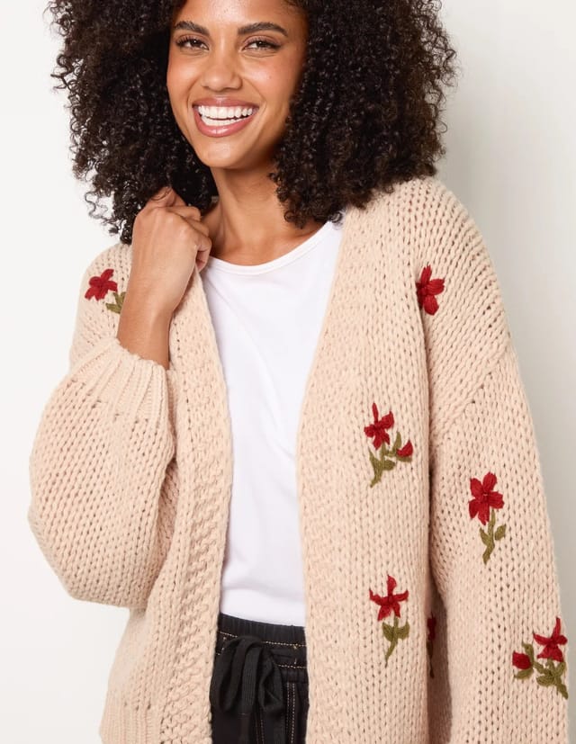 Blue Vanilla Flower Embroidery Detailed Cardigan - 2
