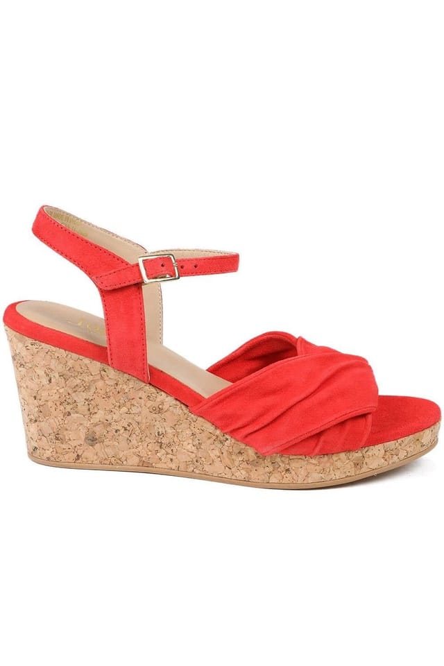 Jones Bootmaker Jones Bootmaker Women's Iva Leather Wedge Heel Sandals in Red - 2