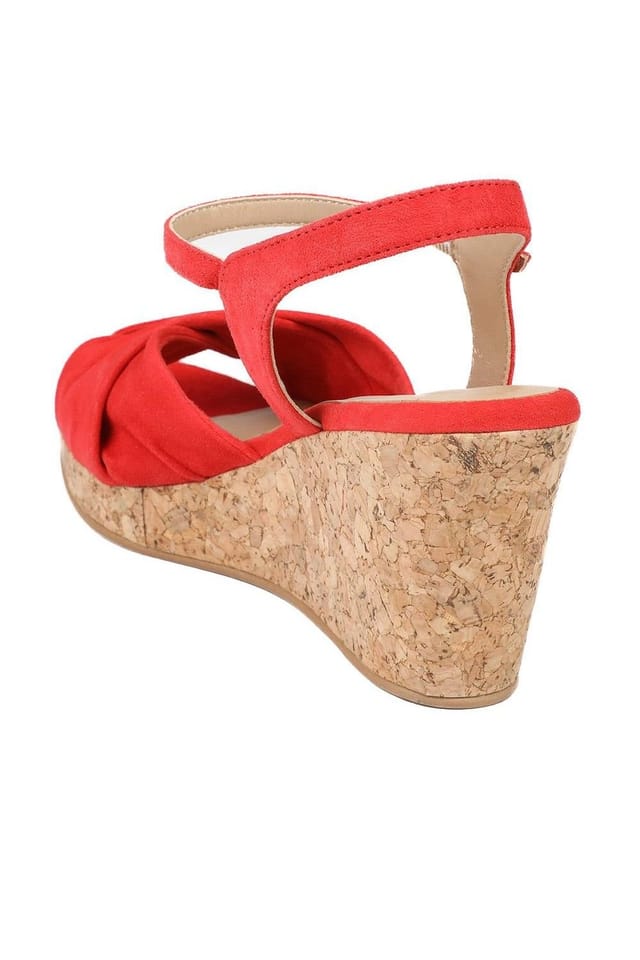 Jones Bootmaker Jones Bootmaker Women's Iva Leather Wedge Heel Sandals in Red - 3