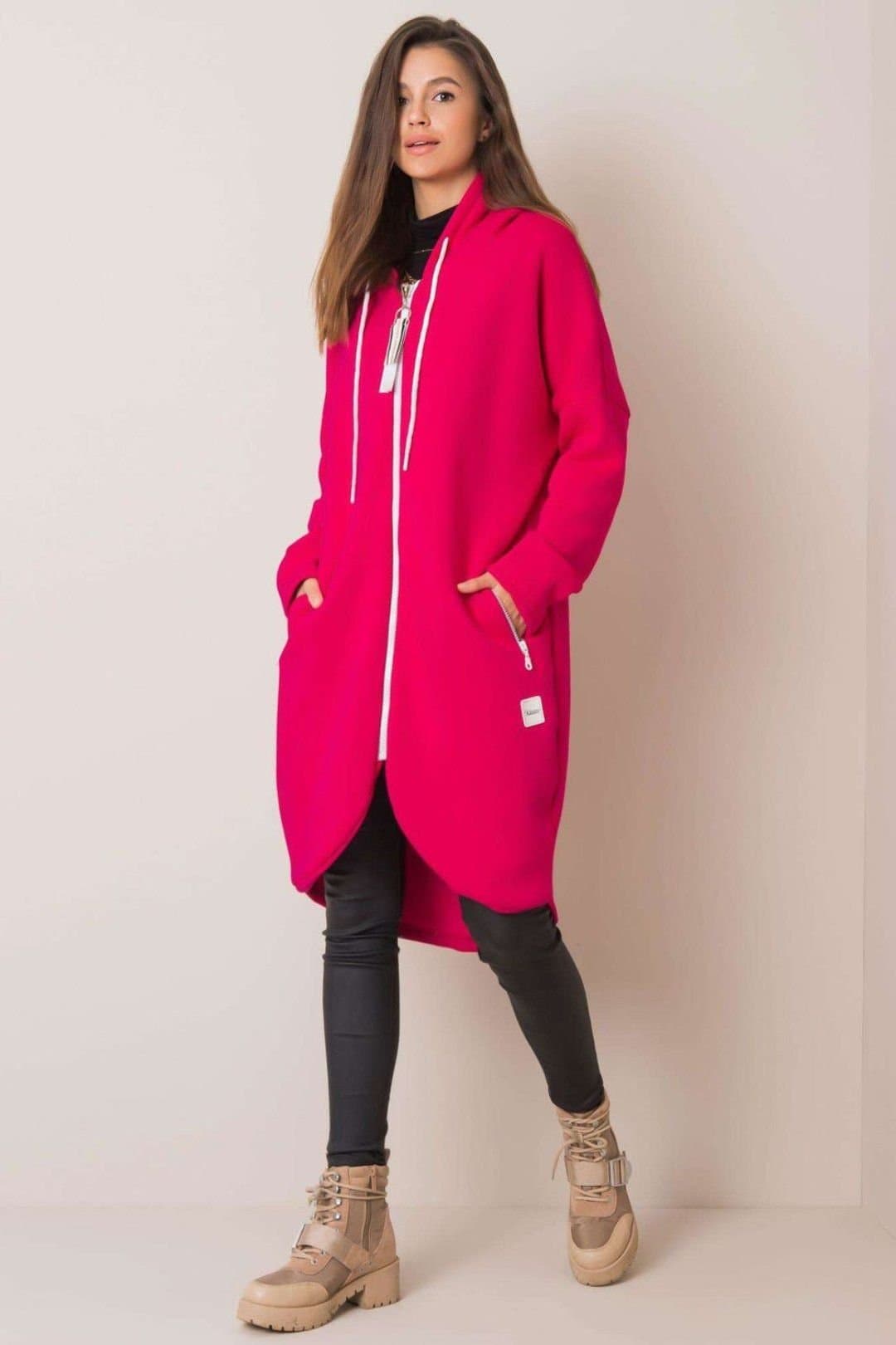 Love Lace Love Lace Women's Zip Up Hooded Sweatshirt with Side Pockets in Pink