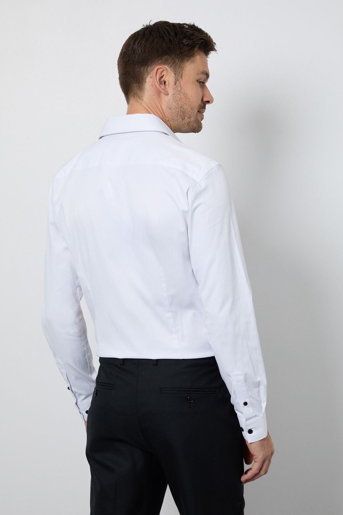 Burton Burton Men's White Easy Iron Slim Fit Shirt - 3