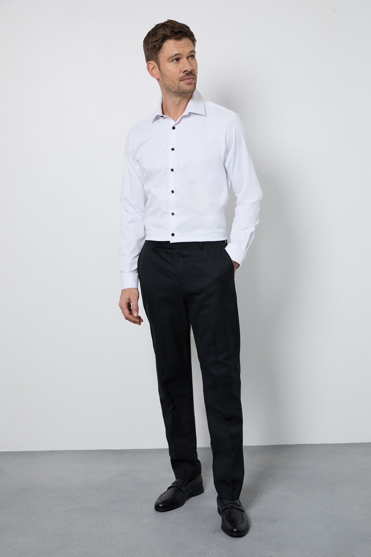 Burton Burton Men's White Easy Iron Slim Fit Shirt - 4