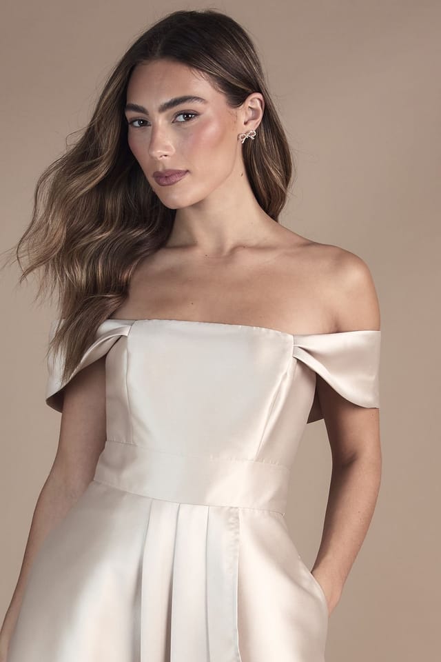Coast Coast Women's Bardot Twill Waterfall Bridesmaid Dress in Champagne - 2