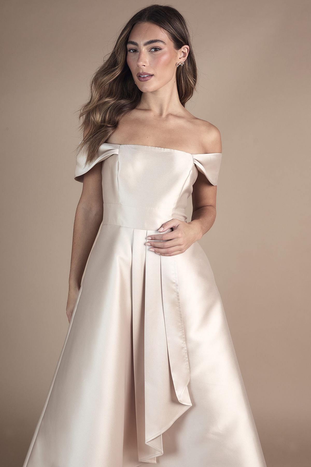 Coast Coast Women's Bardot Twill Waterfall Bridesmaid Dress in Champagne - 4