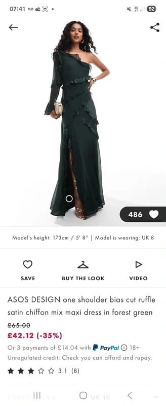 ASOS Design One Shoulder Bias Cut Ruffle Satin Chiffon Maxi