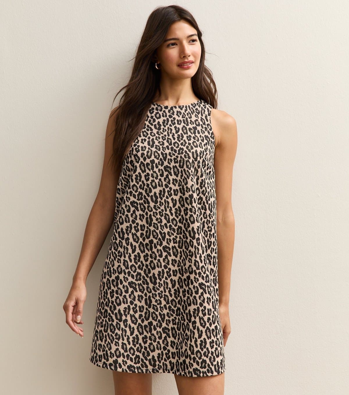 New Look Women's Brown Animal Pattern Sleeveless Back Bow Mini Dress New Look