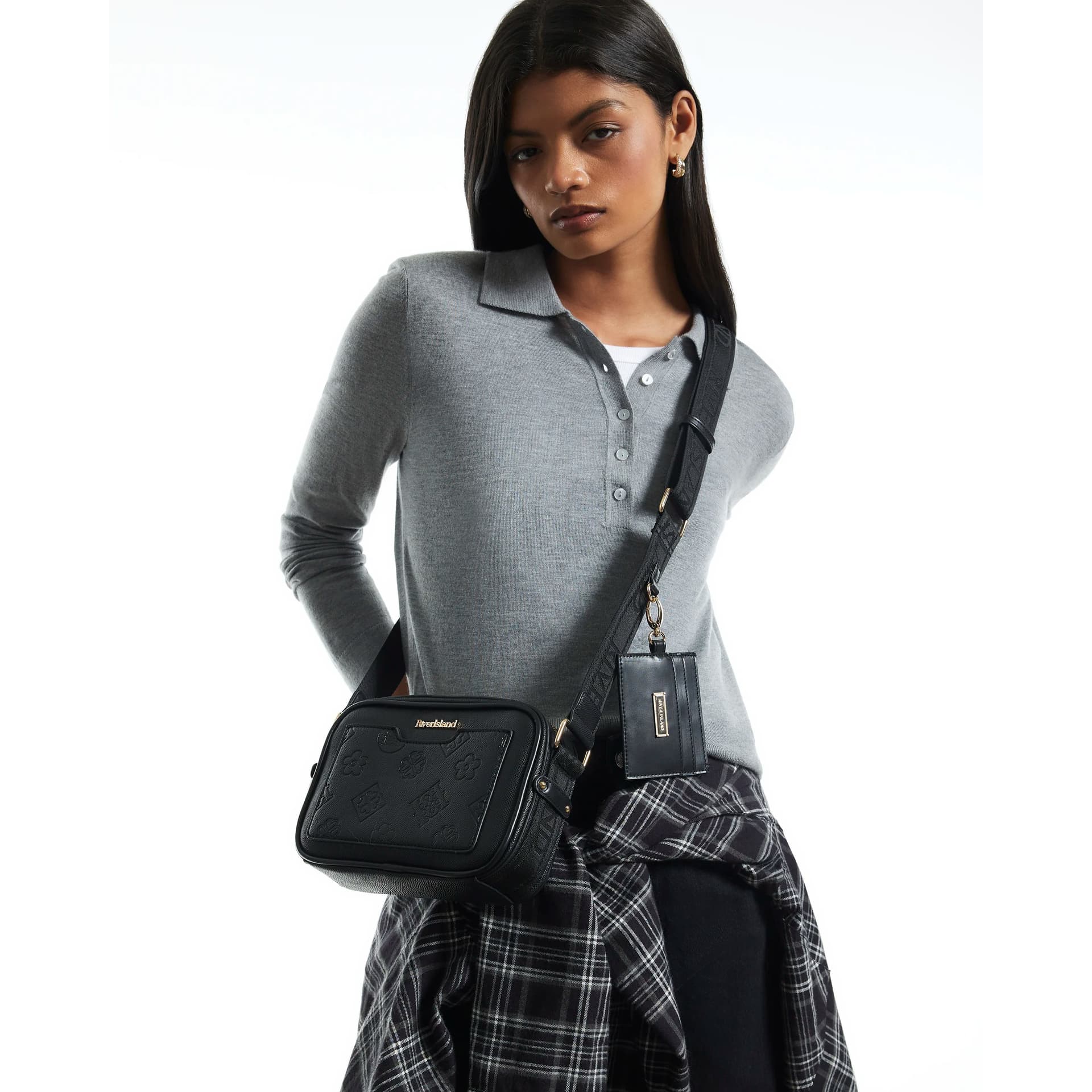 River Island River Island Womens Black Pocket Front Boxy Crossbody Bag