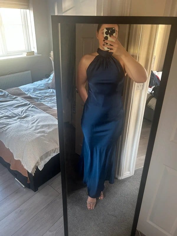 New Look Navy Satin Halterneck Maxi Dress