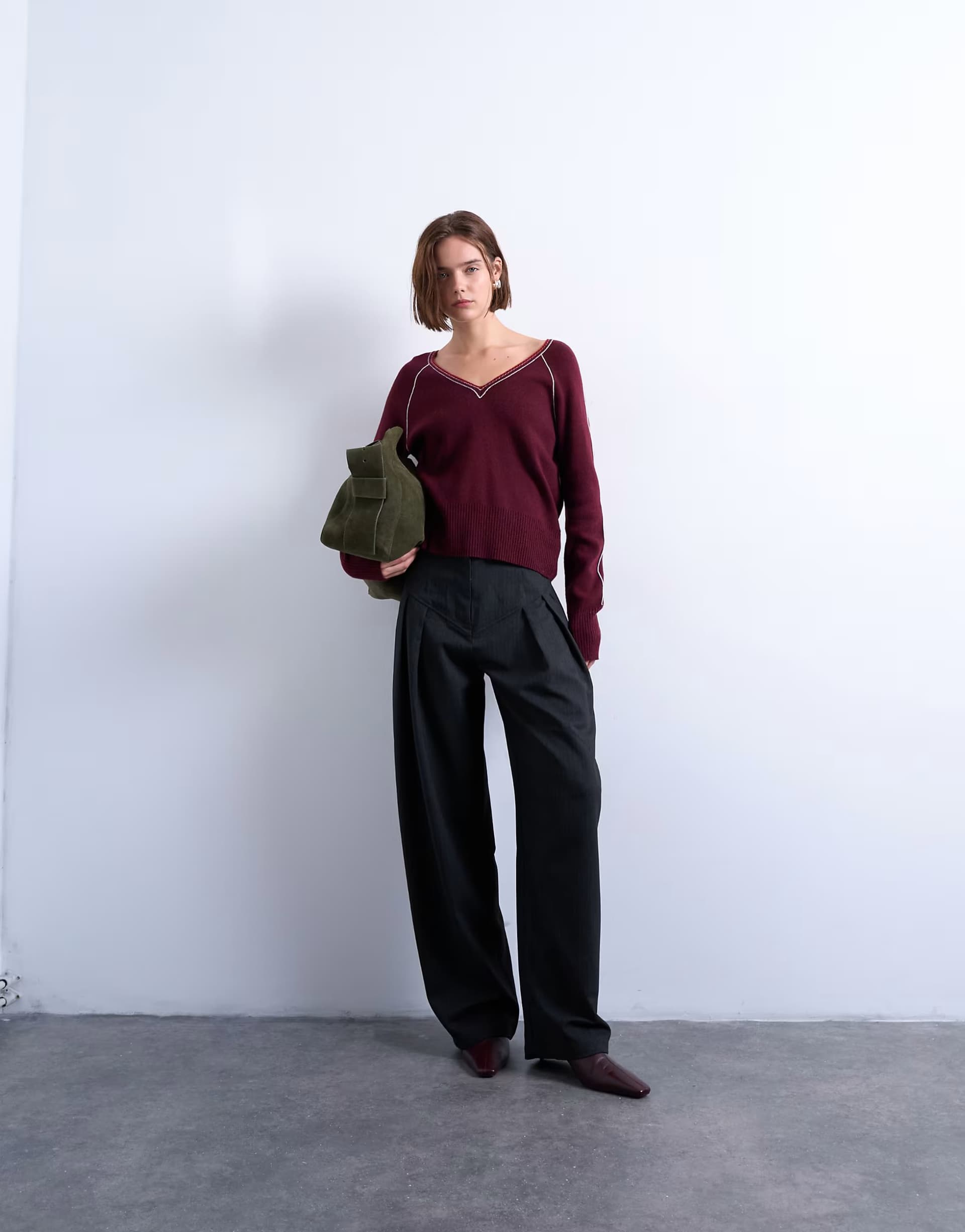 ASOS ASOS Grey Stripe Herringbone Dropped Waist Barrel Trouser