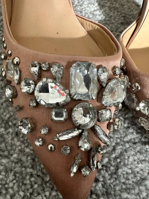New Look New Look dark beige satin high heels with jewels / diamanté/ gemstones size 5