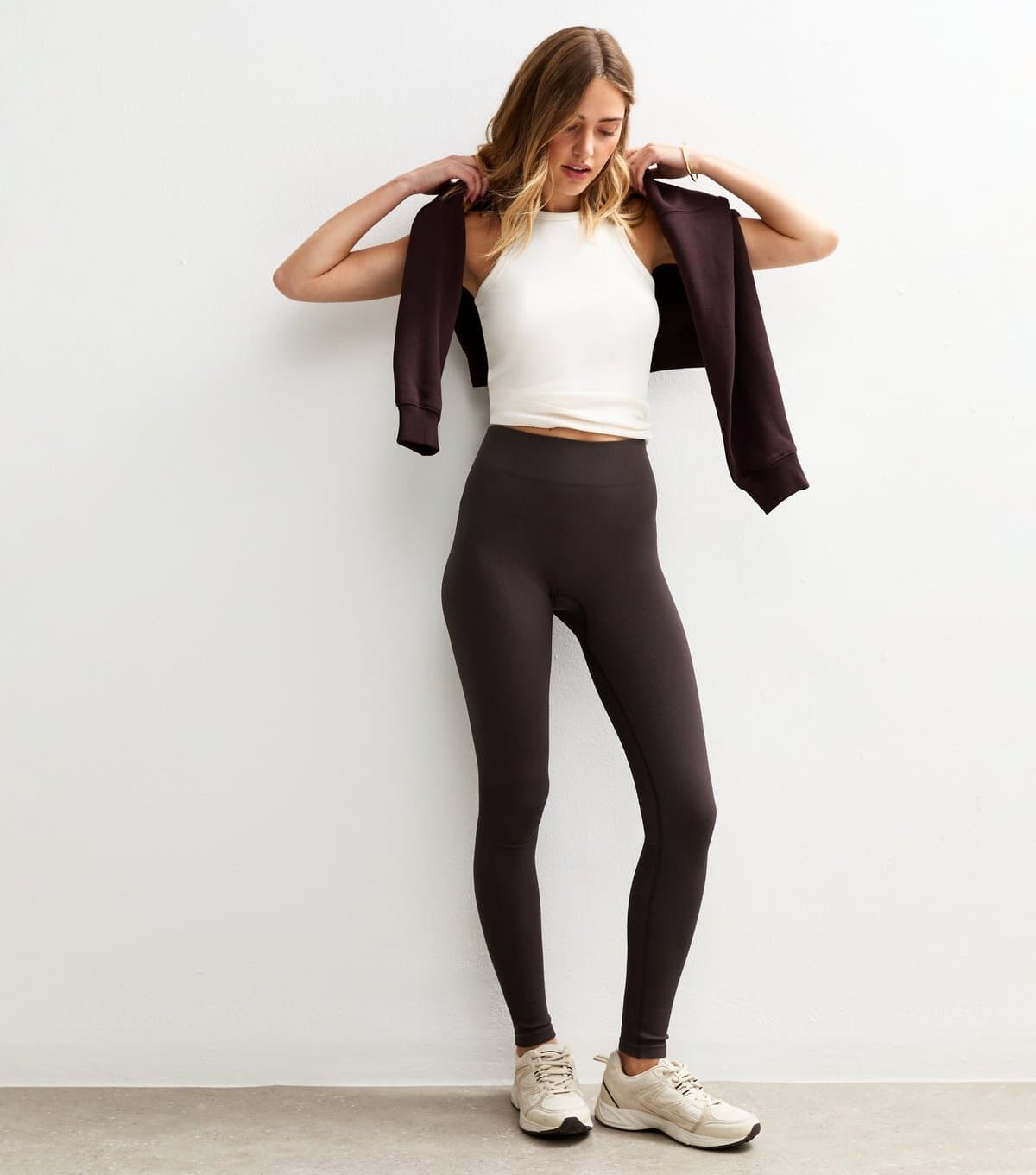 New Look Women's Dark Brown Seamless Ribbed Jersey Leggings New Look