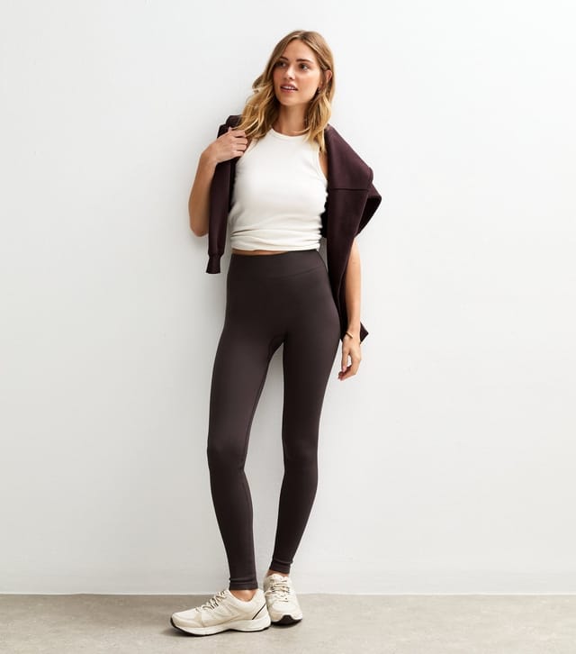 New Look Women's Dark Brown Seamless Ribbed Jersey Leggings New Look - 3
