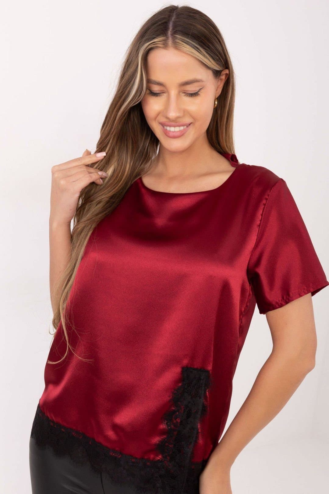 Love Lace Love Lace Women's Elegant Everyday Polyester Elastane Blouse in Red