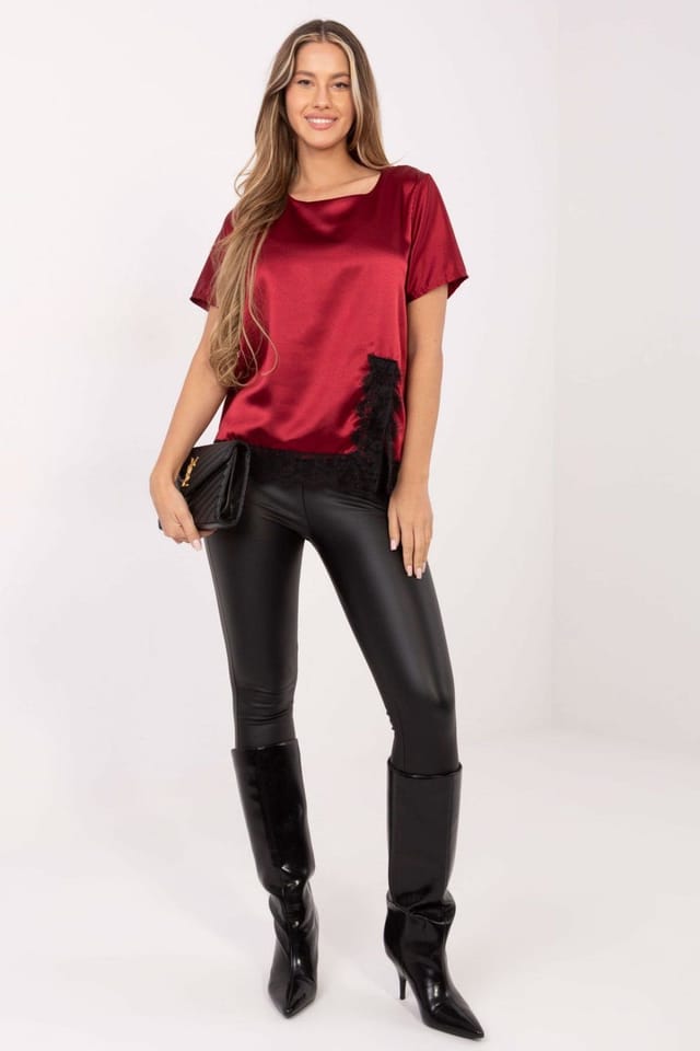 Love Lace Love Lace Women's Elegant Everyday Polyester Elastane Blouse in Red - 2