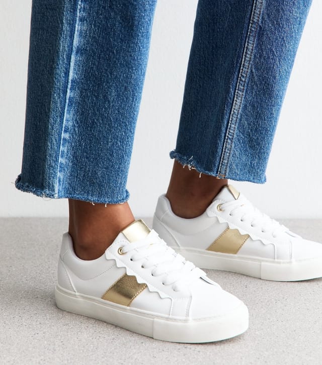 New Look Women's Gold Contrast Trim Faux Leather Trainers Vegan New Look - 2