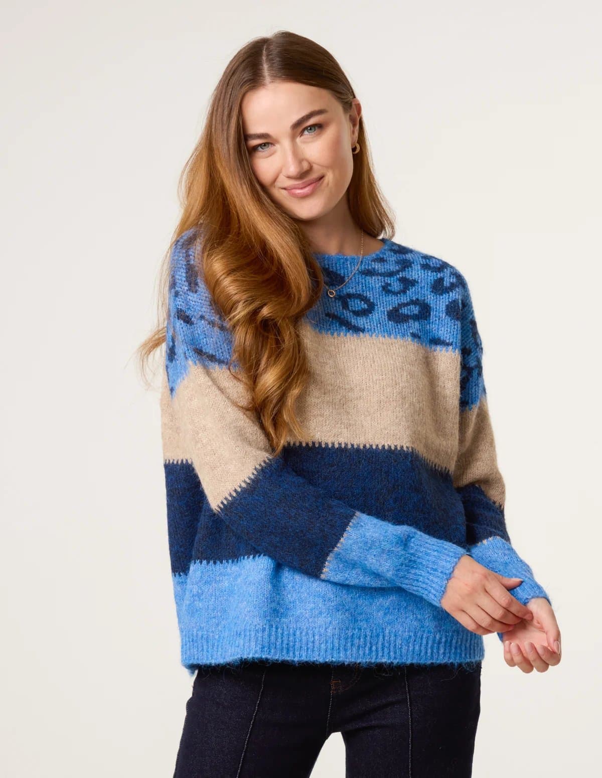 Blue Vanilla Animal Colour Block Jumper