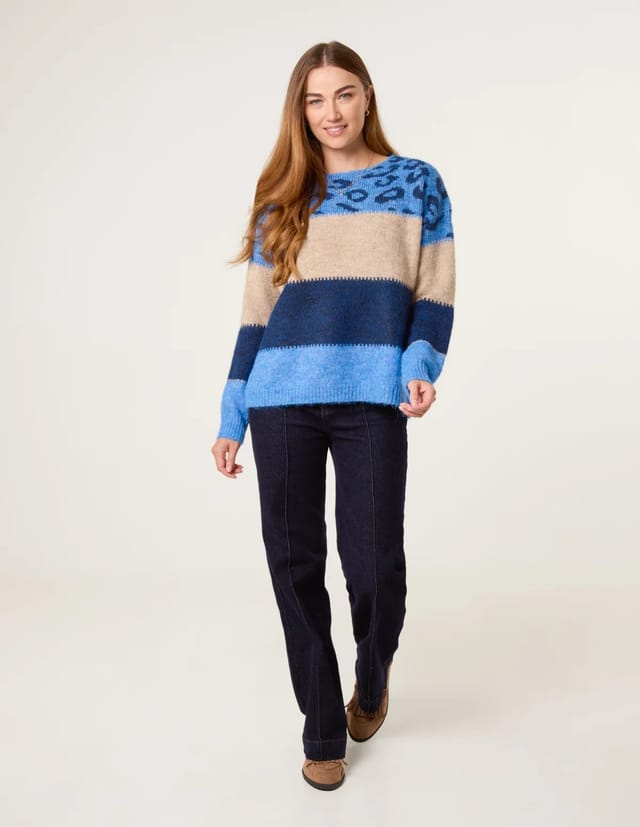 Blue Vanilla Animal Colour Block Jumper - 2