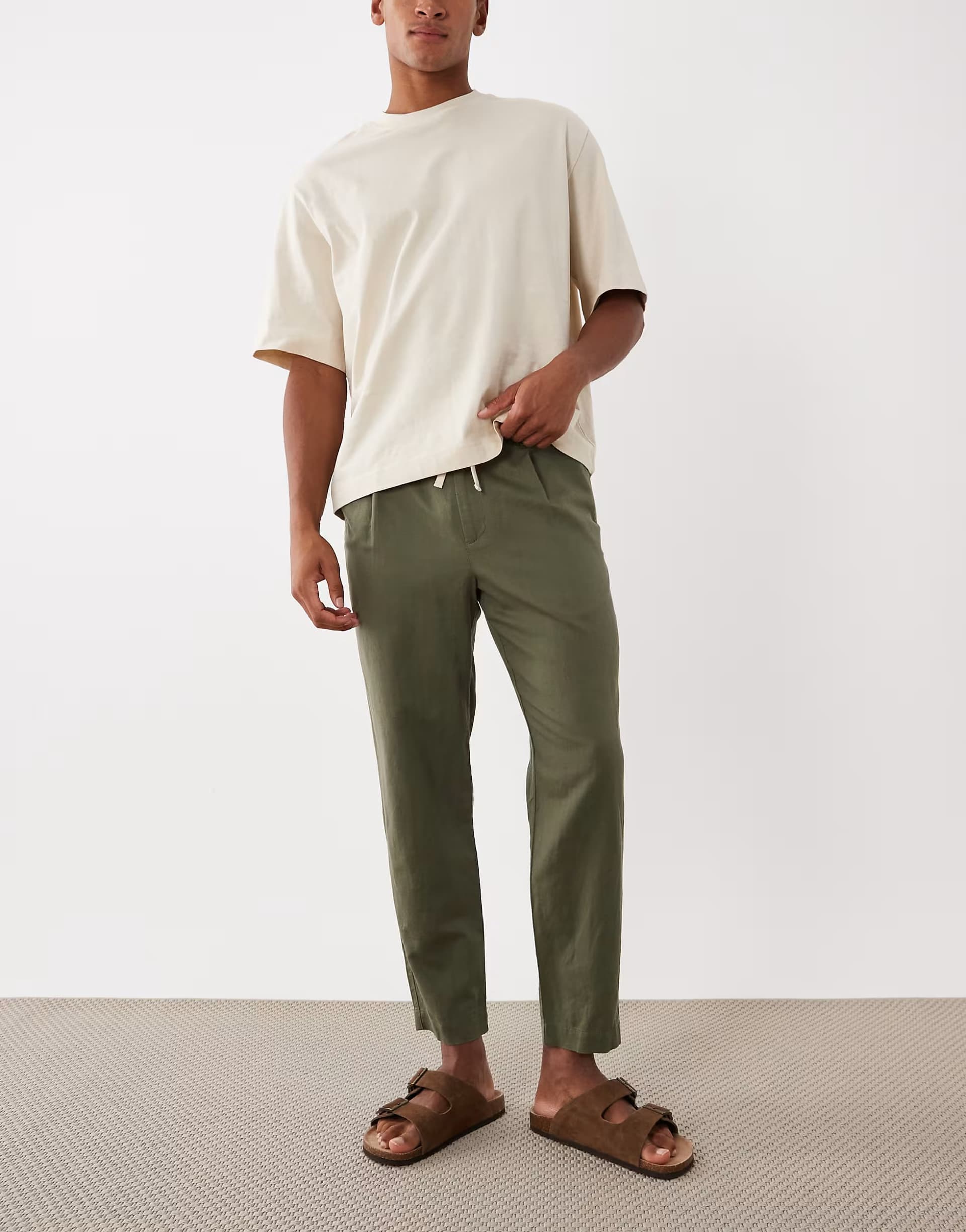 ASOS Mango 100% linen straight fit trousers in khaki
