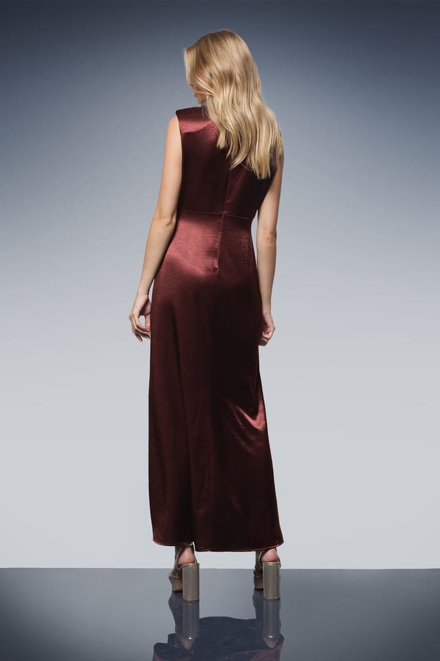 Oasis Oasis Women's Lace Insert Sleeveless High Neck Midi Dress in Chocolate - 3