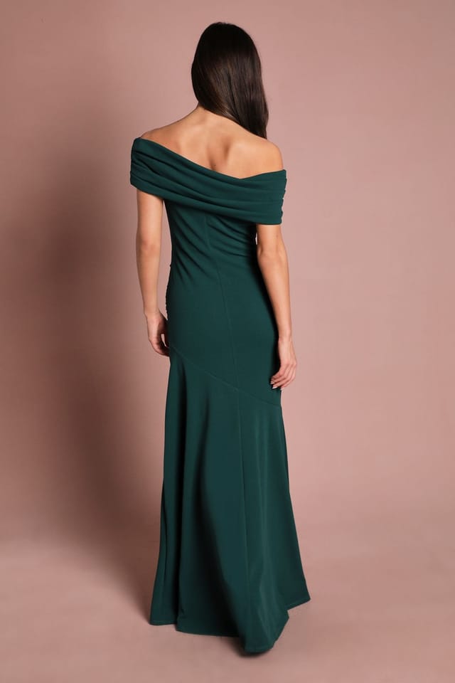 Coast Coast Women's Pleated One Shoulder Bardot Fit & Flare Maxi Dress in Emerald - 3