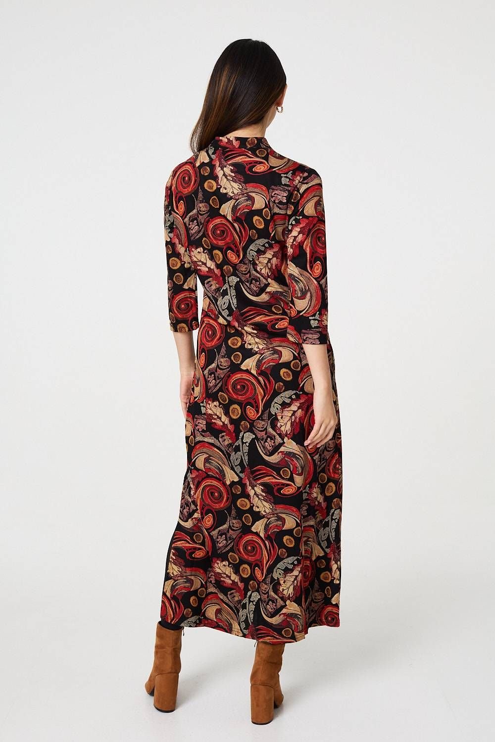 Izabel London Izabel London Women's Abstract 3/4 Sleeve Maxi Shift Dress in Black - 3