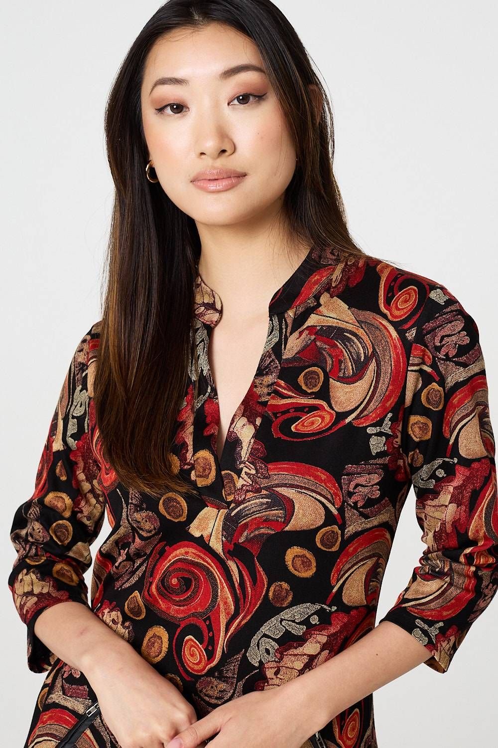 Izabel London Izabel London Women's Abstract 3/4 Sleeve Maxi Shift Dress in Black - 4